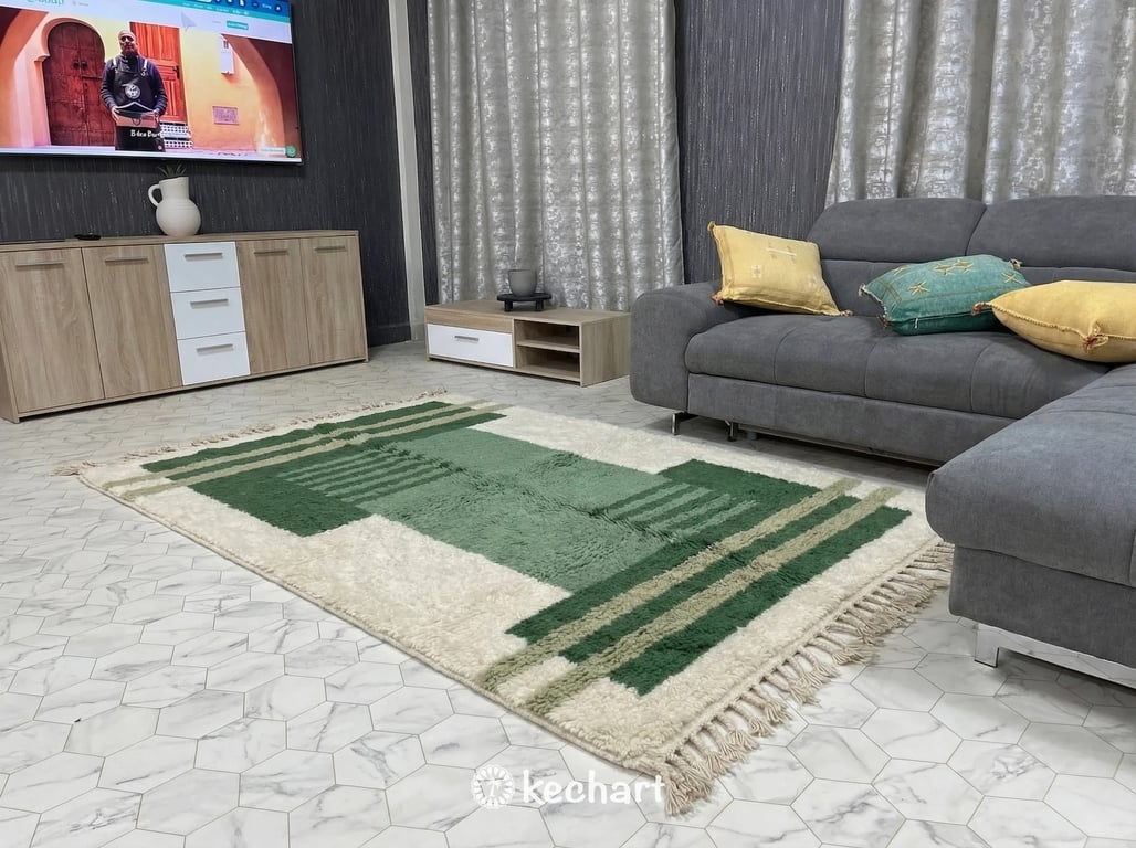 Custom Beni Ourain Rug - Plush Green Geometric Diamond Wool Rug, Made to Order