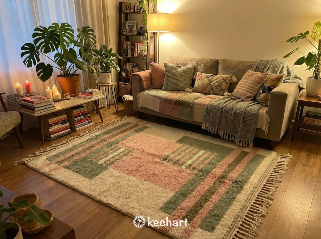 Custom Beni Ourain Rug - Made to Order Moroccan Wool, Sage & Pink Geometric
