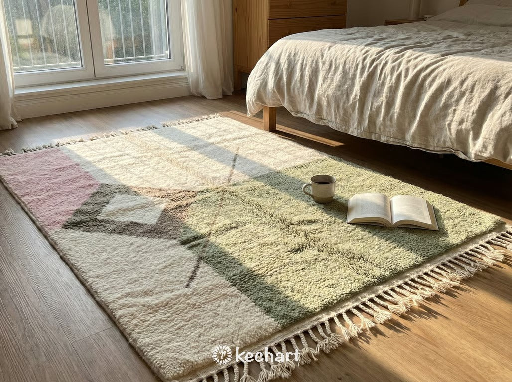 Custom Size Beni Ourain Rug - Moroccan Wool Rug in Sage & Pink Geometric