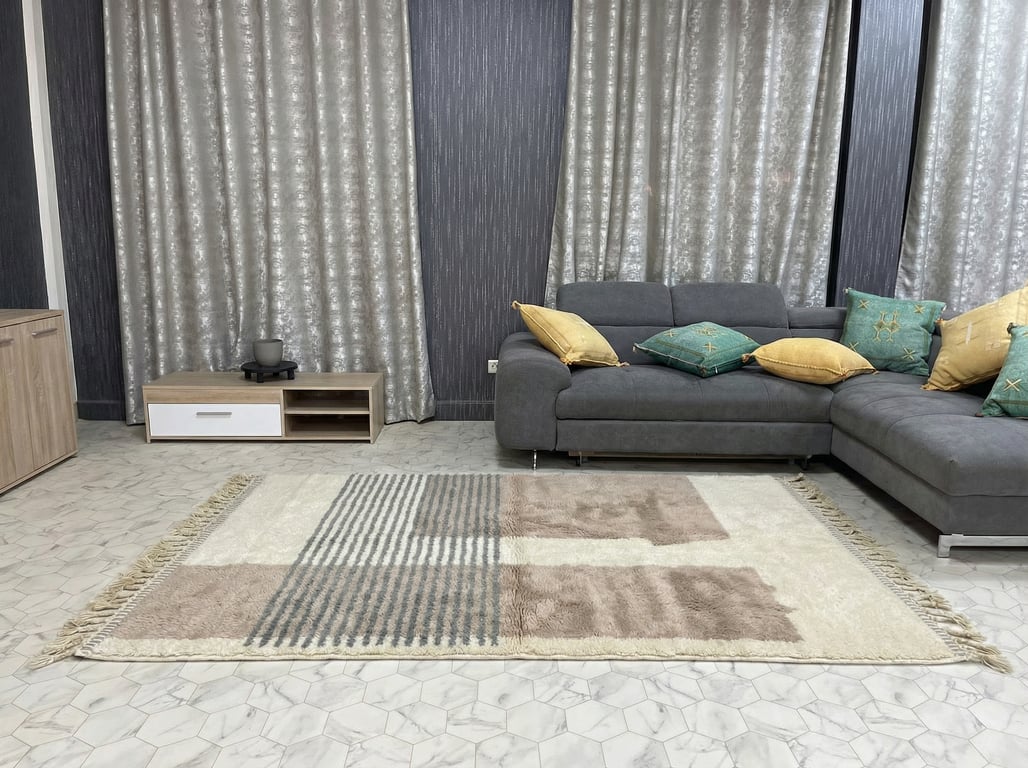 Custom Beni Ourain Rug - Handwoven Wool Diamond Design in Soft White & Grey