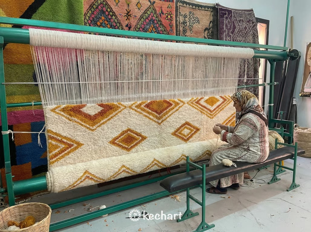 Custom Beni Ourain Rug - Saffron Yellow & Curry - Modern Asymmetric Design - Made to Order