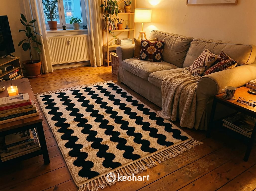 Custom Beni Ourain Rug - Handwoven Moroccan Wool in Cream & Black Diamond