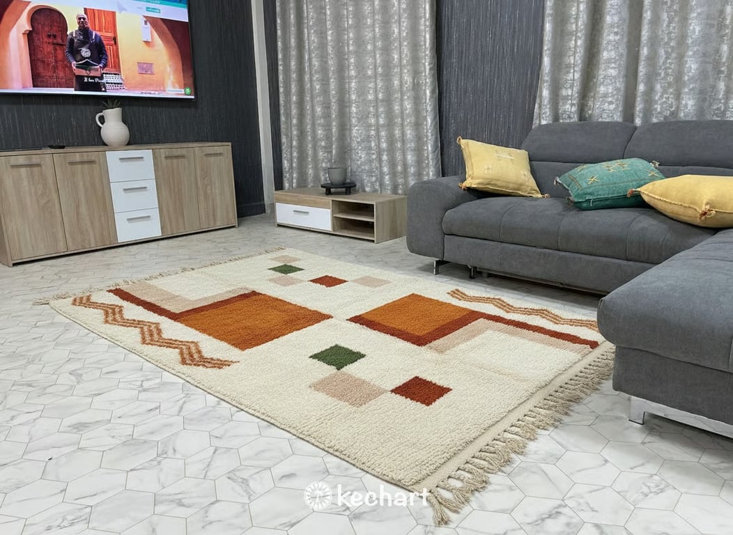 Custom Size Moroccan Beni Ourain Rug - Plush Wool Geometric in Earth Tones