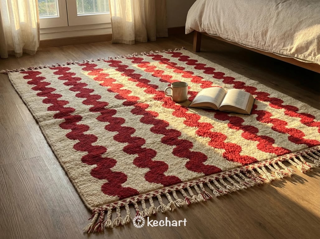 Custom Beni Ourain Rug - Cream & Red Geometric Wool - Made to Order