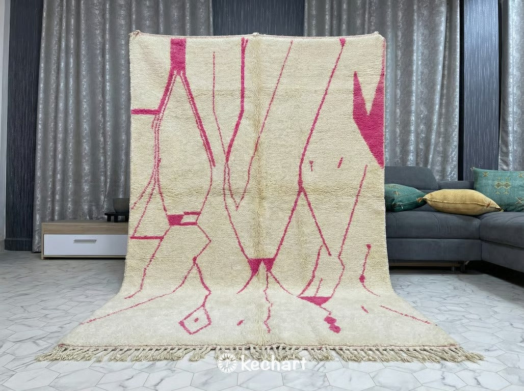 Made to Order Beni Ourain Rug - Cream & Candy Pink Geometric Wool