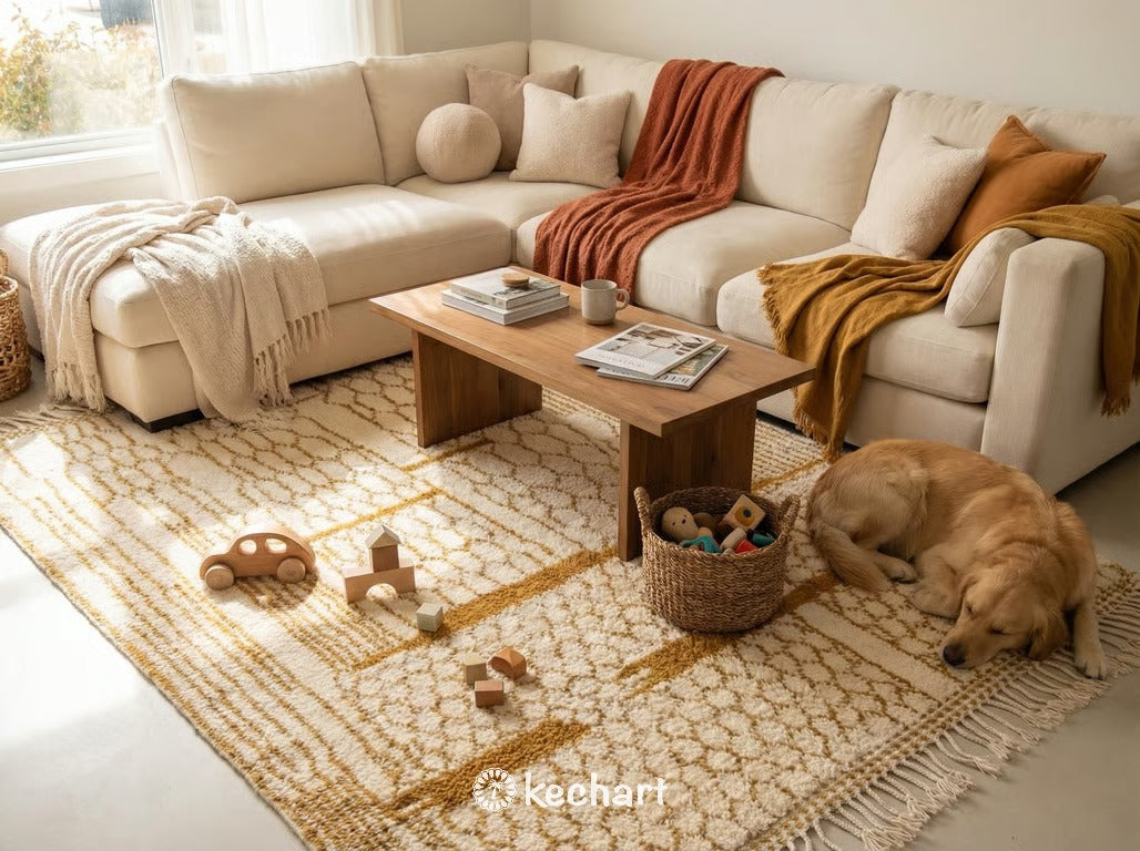Custom Beni Ourain Rug - Handwoven Moroccan Wool Rug in Cream & Desert Sun