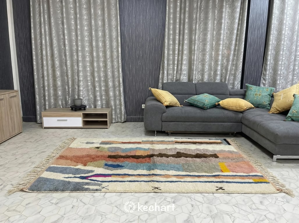 Custom Beni Ourain Rug - Handmade Moroccan Wool, Cream & Beige Diamond