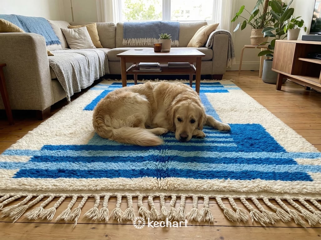 Custom Beni Ourain Rug - Handwoven Cream & Blue Wool - Made to Order