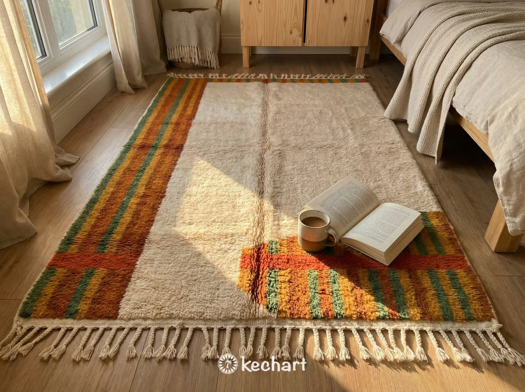 Custom Beni Ourain Rug | Handmade Moroccan Wool | Rust & Pesto Diamond Geometric