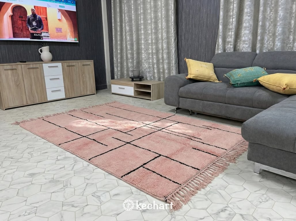 Custom Powder Pink Beni Ourain Rug | Handwoven Moroccan Wool - Made to Order