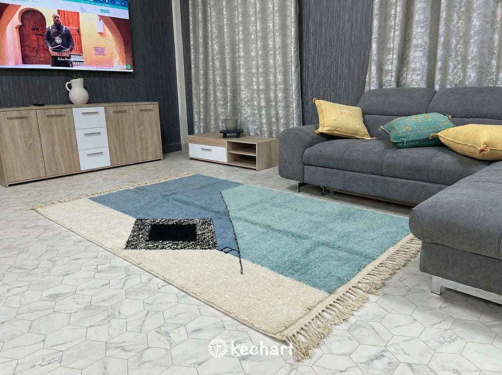 Custom Beni Ourain Moroccan Rug - Handwoven Wool in Dusty Blue & Aqua Haze