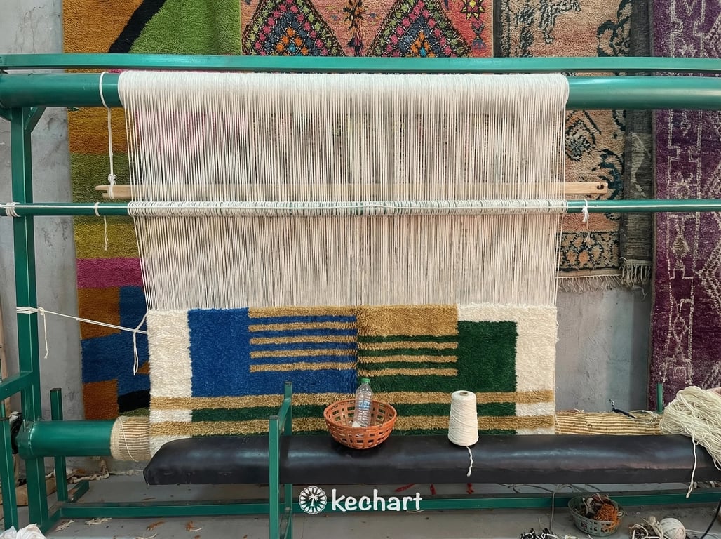 Custom Beni Ourain Rug - Made to Order Moroccan Wool Rug in Blue & Gold