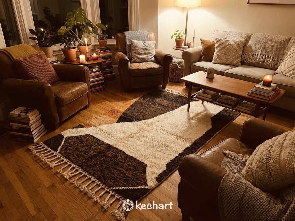 Custom Beni Ourain Rug - Handwoven Moroccan Wool Rug in Cream, Toffee & Camel