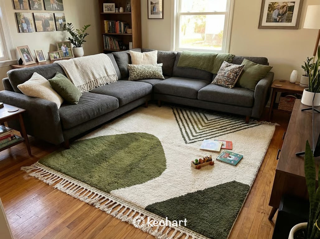 Custom Beni Ourain Rug - Made to Order Olive Green & Kombu Wool Rug