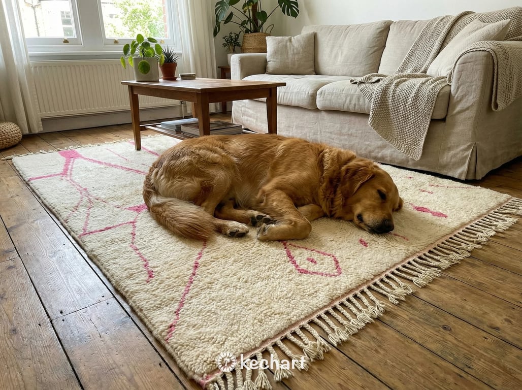 Made to Order Beni Ourain Rug - Cream & Candy Pink Geometric Wool