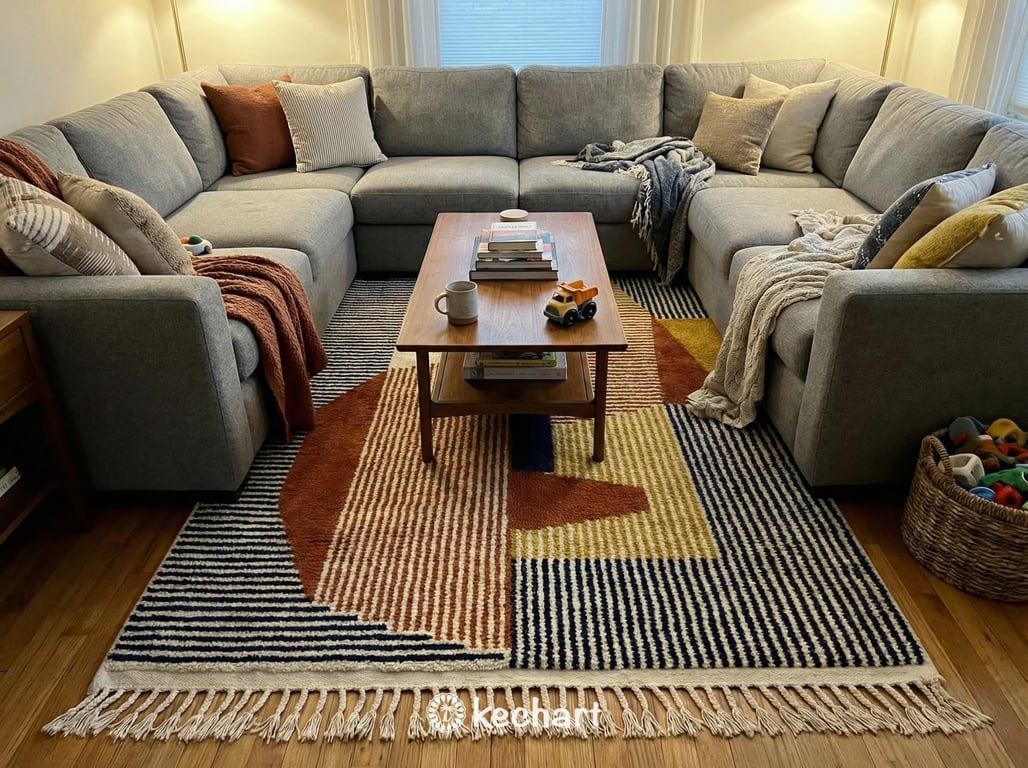 Custom Beni Ourain Rug - Made to Order Moroccan Wool Rust & Navy Diamonds