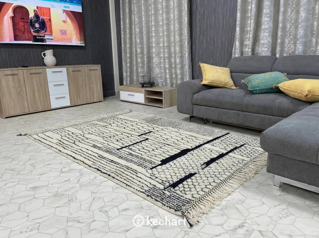 Custom Beni Ourain Rug - Handwoven Moroccan Wool in Cream & Charcoal Diamond