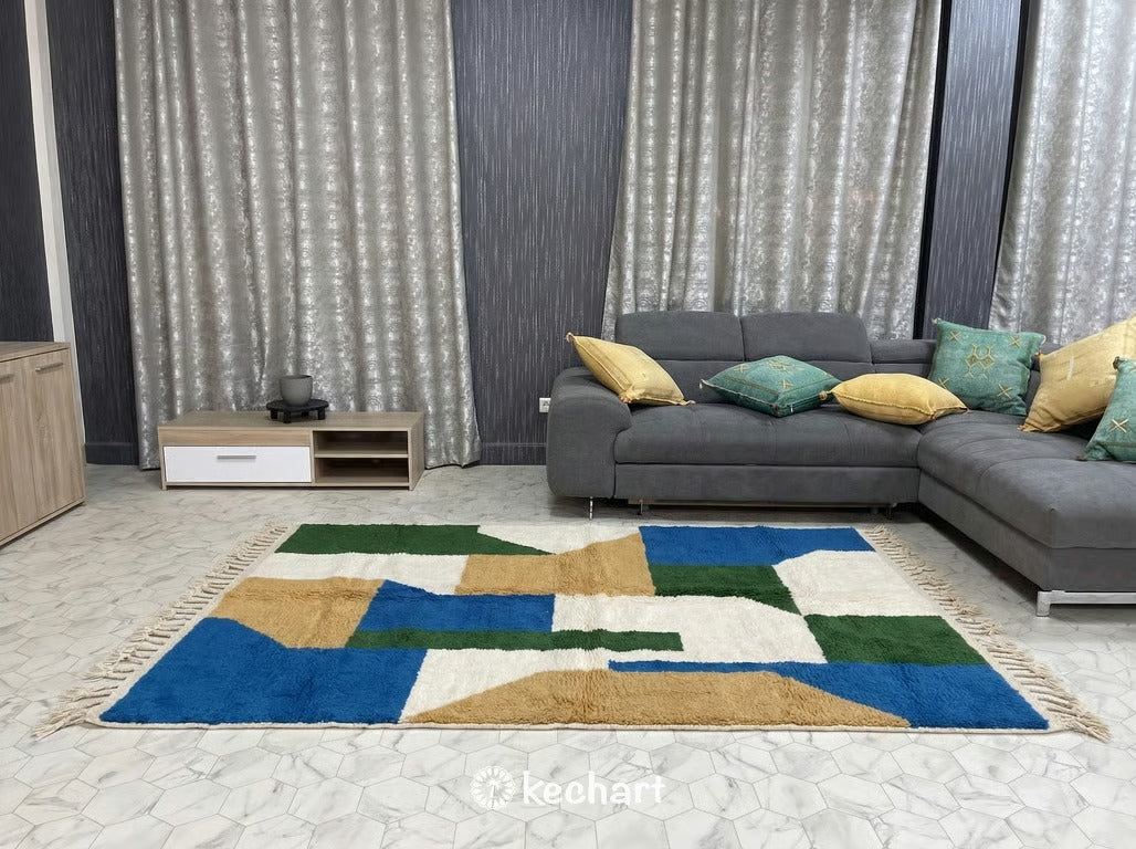 Custom Beni Ourain Rug - Made to Order Moroccan Wool with Colorful Diamonds