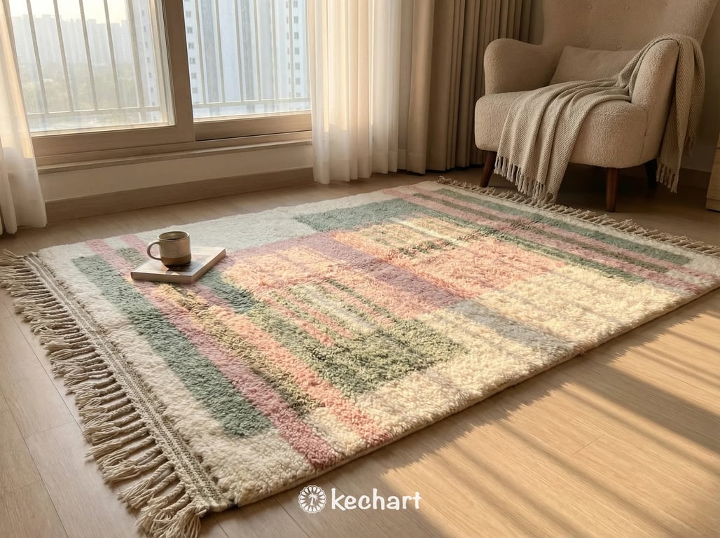 Custom Beni Ourain Rug - Made to Order Moroccan Wool, Sage & Pink Geometric