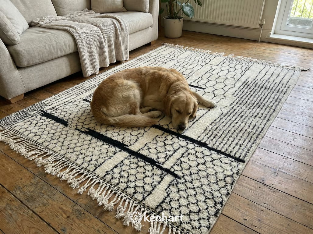Custom Beni Ourain Rug - Handwoven Moroccan Wool in Cream & Charcoal Diamond
