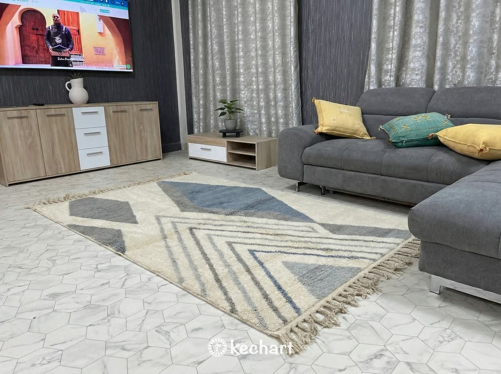 Custom Grey Beni Ourain Rug - Handwoven Moroccan Wool Diamond Pattern