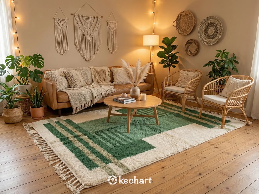 Made-to-order plush green wool rug displayed in a contemporary study or nursery, adding warmth and textured design to the floor.