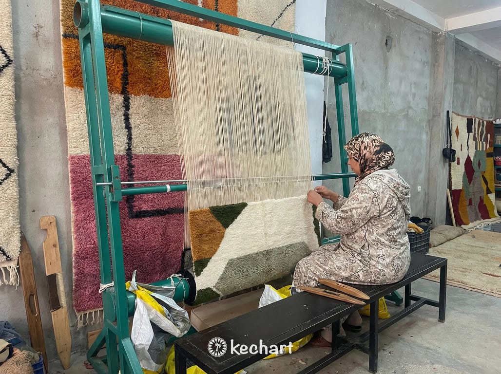 Custom Beni Ourain Rug - Olive & Sage Geometric Wool Rug - Made to Order