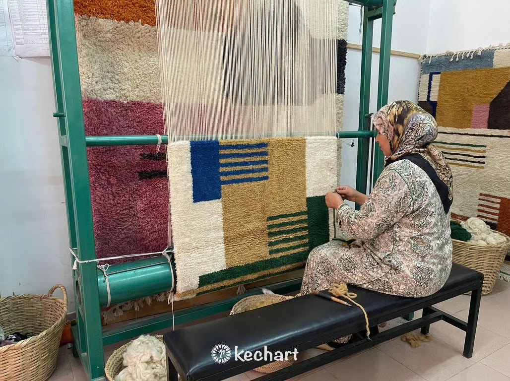 Custom Beni Ourain Rug - Made to Order Moroccan Wool Rug in Blue & Gold