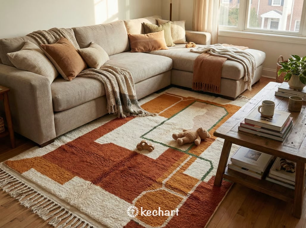 Custom Beni Ourain Rug | Made to Order Geometric Moroccan Wool Rug Earth Tones