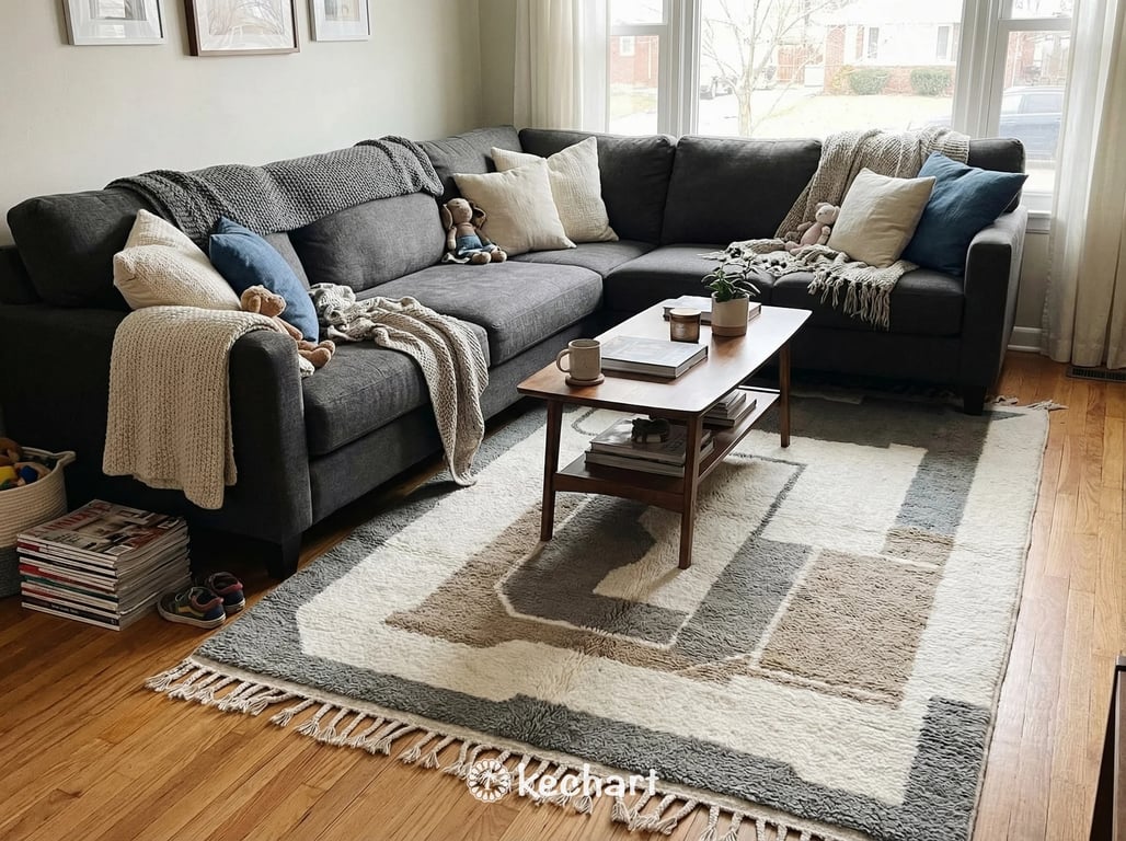 Custom Beni Ourain Rug - Handwoven Moroccan Wool in Soft White & Grey