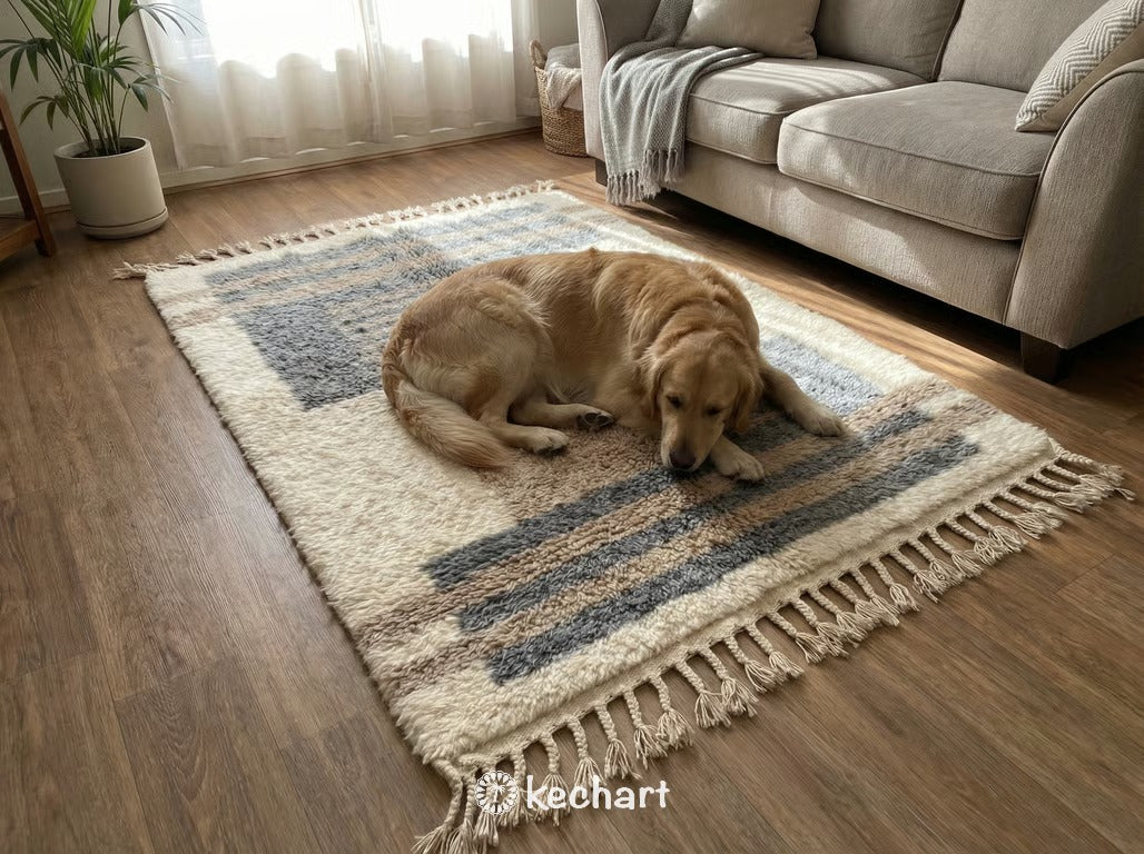 Custom Beni Ourain Rug - Handwoven Moroccan Wool, Grey & Taupe Geometric Diamonds