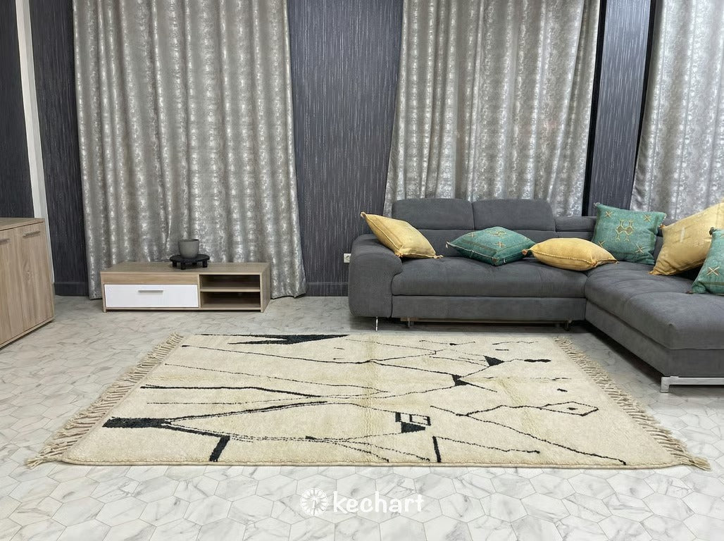 Custom Beni Ourain Rug - Made to Order Cream & Charcoal Wool Moroccan Carpet