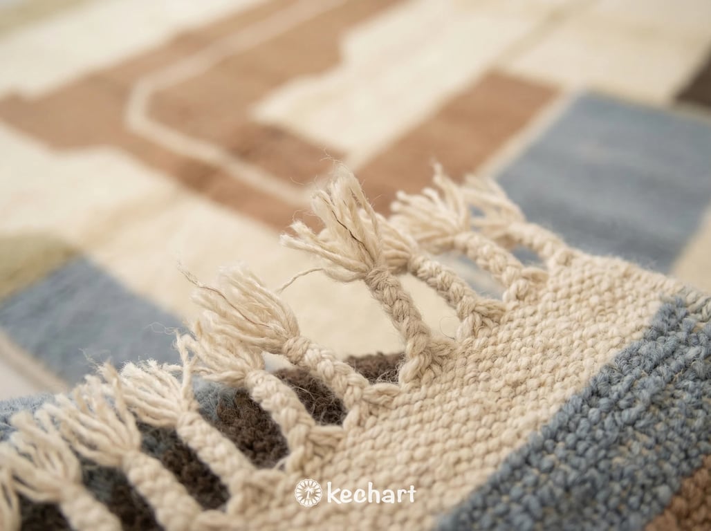 Custom Beni Ourain Moroccan Rug - Sand & Dusty Blue Geometric Wool Area Rug