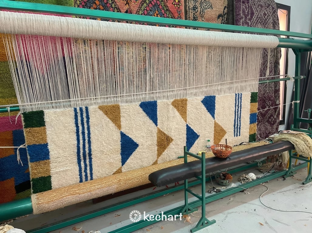Custom Beni Ourain Rug - Made to Order Moroccan Blue & Gold Geometric Wool