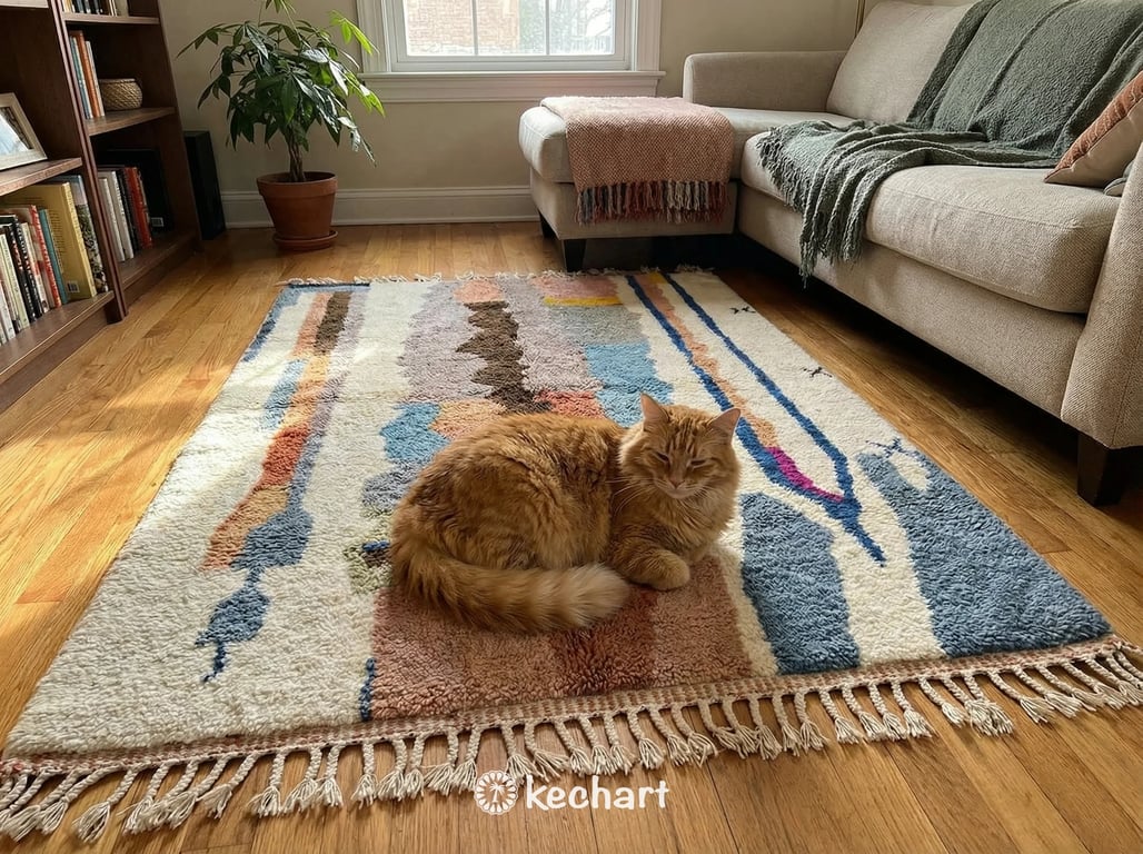 Custom Beni Ourain Rug - Handmade Moroccan Wool, Cream & Beige Diamond