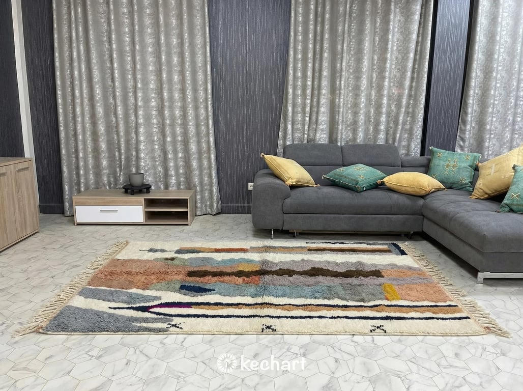 Custom Size Beni Ourain Rug - Handwoven Moroccan Wool in Night Sky & Gold