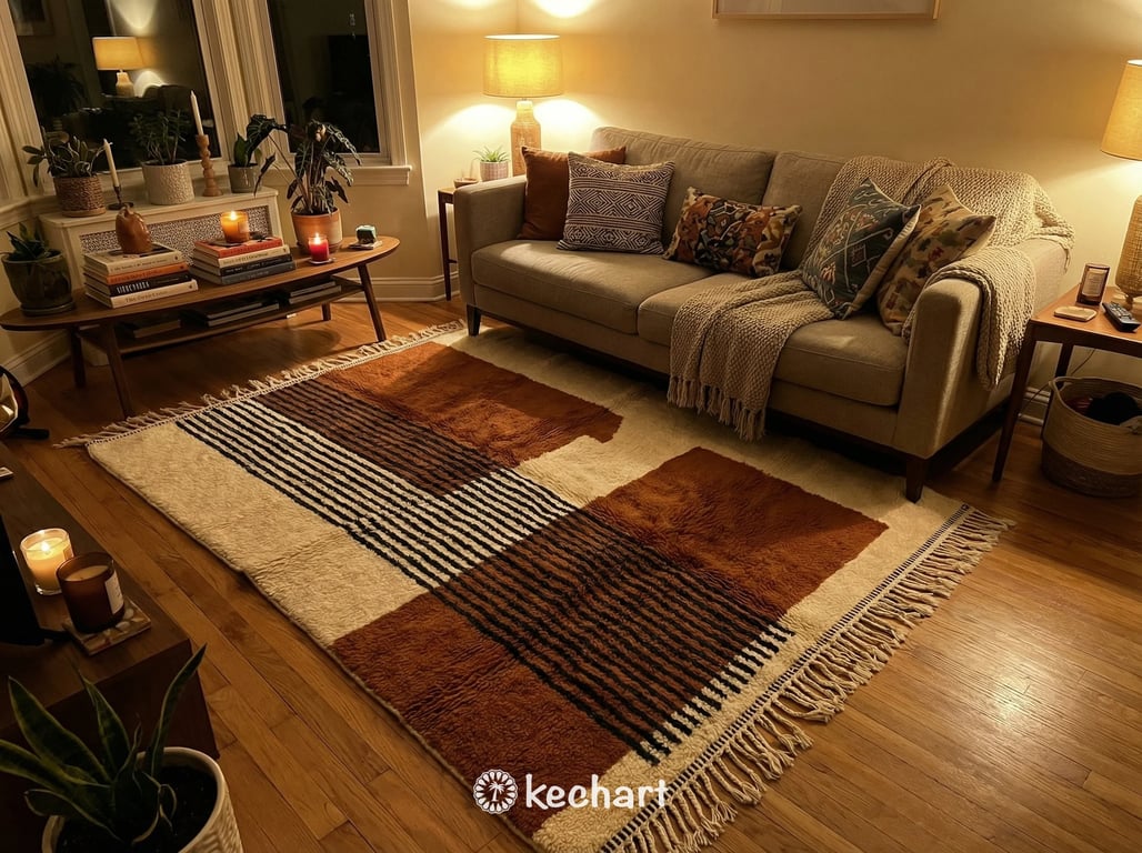 Custom Beni Ourain Wool Rug - Made to Order Geometric Rust & Cream