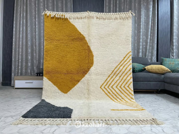 Handwoven Custom Beni Ourain Rug - Natural Cream & Curry Yellow Wool