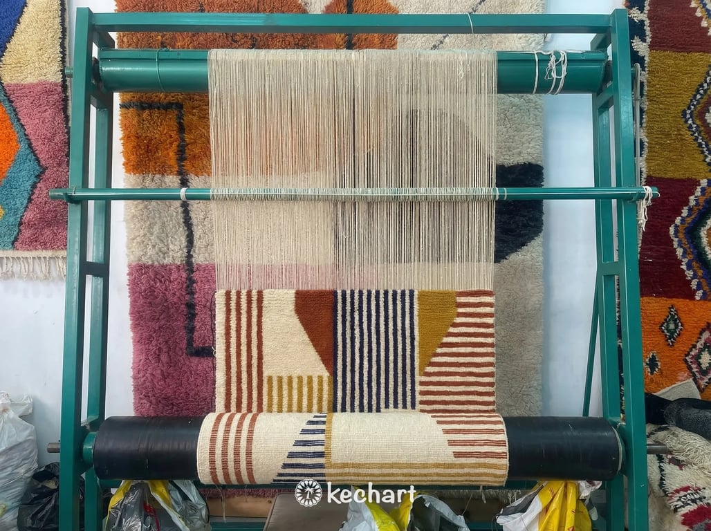 Custom Beni Ourain Rug - Handwoven Moroccan Wool, Rust & Navy Diamonds