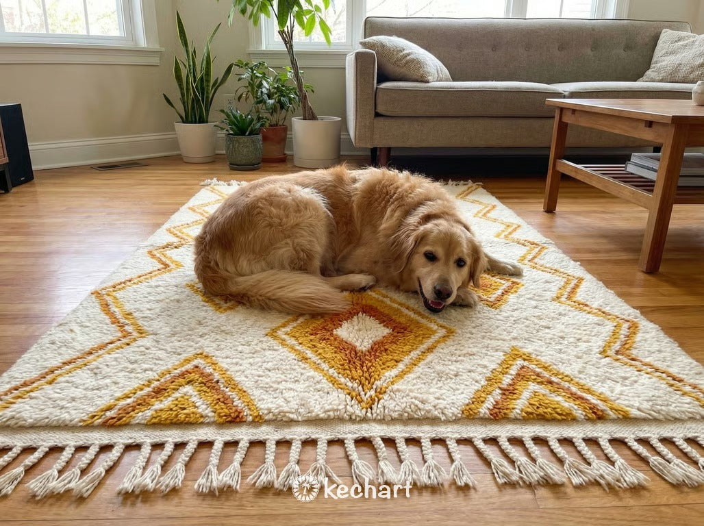 Custom Beni Ourain Rug - Saffron Yellow & Curry - Modern Asymmetric Design - Made to Order
