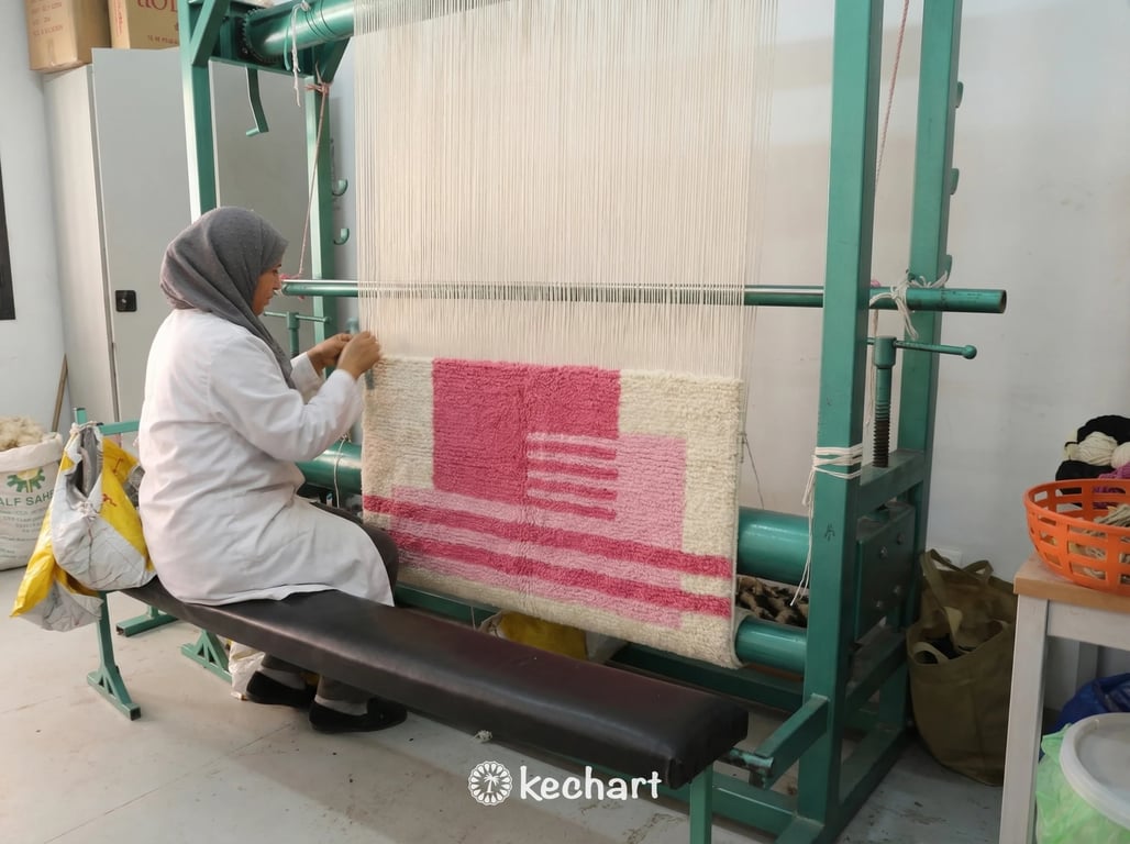 Custom Beni Ourain Rug - Soft White & Candy Pink Geometric Diamond Pattern
