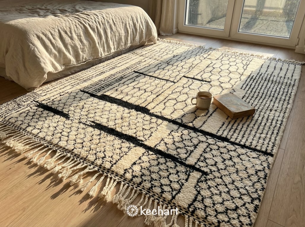 Custom Beni Ourain Rug - Handwoven Moroccan Wool in Cream & Charcoal Diamond