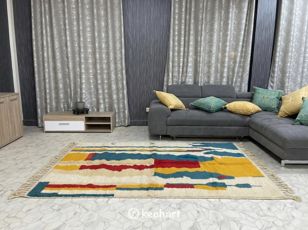Custom Beni Ourain Wool Rug - Handwoven Vibrant Geometric Design