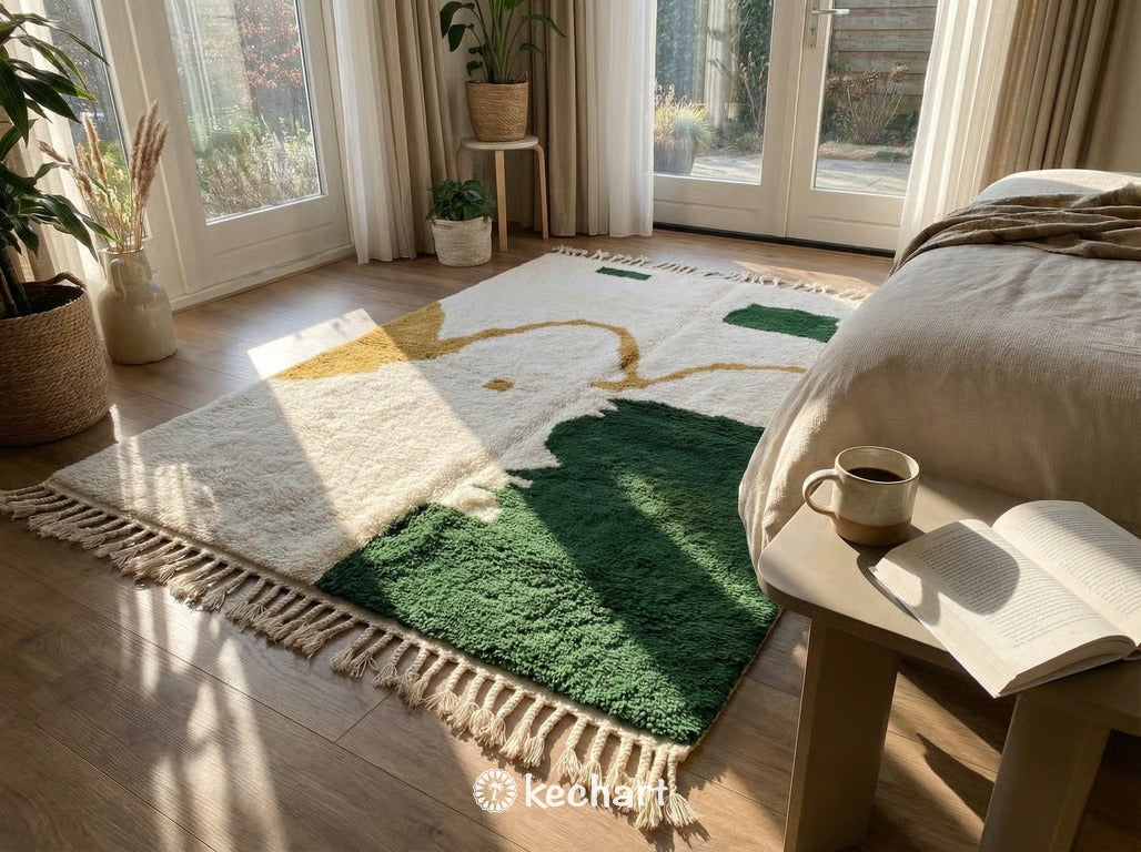 Custom Beni Ourain Rug - Made to Order Moroccan Wool, White & Gold Diamond Pattern