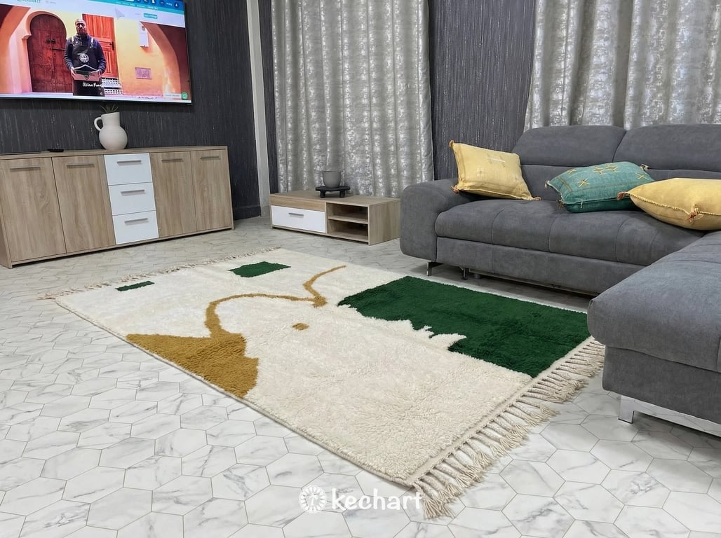 Custom Beni Ourain Rug - Made to Order Moroccan Wool, White & Gold Diamond Pattern