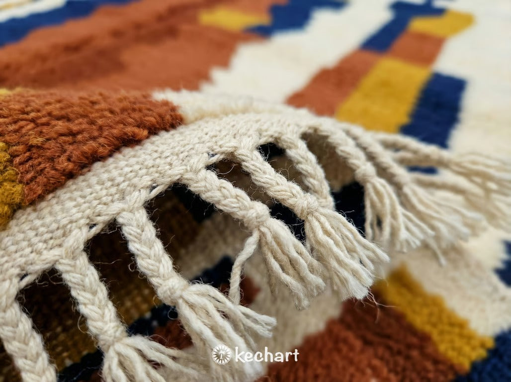 Custom Beni Ourain Rug - Made to Order Geometric Rust & Navy Wool Rug