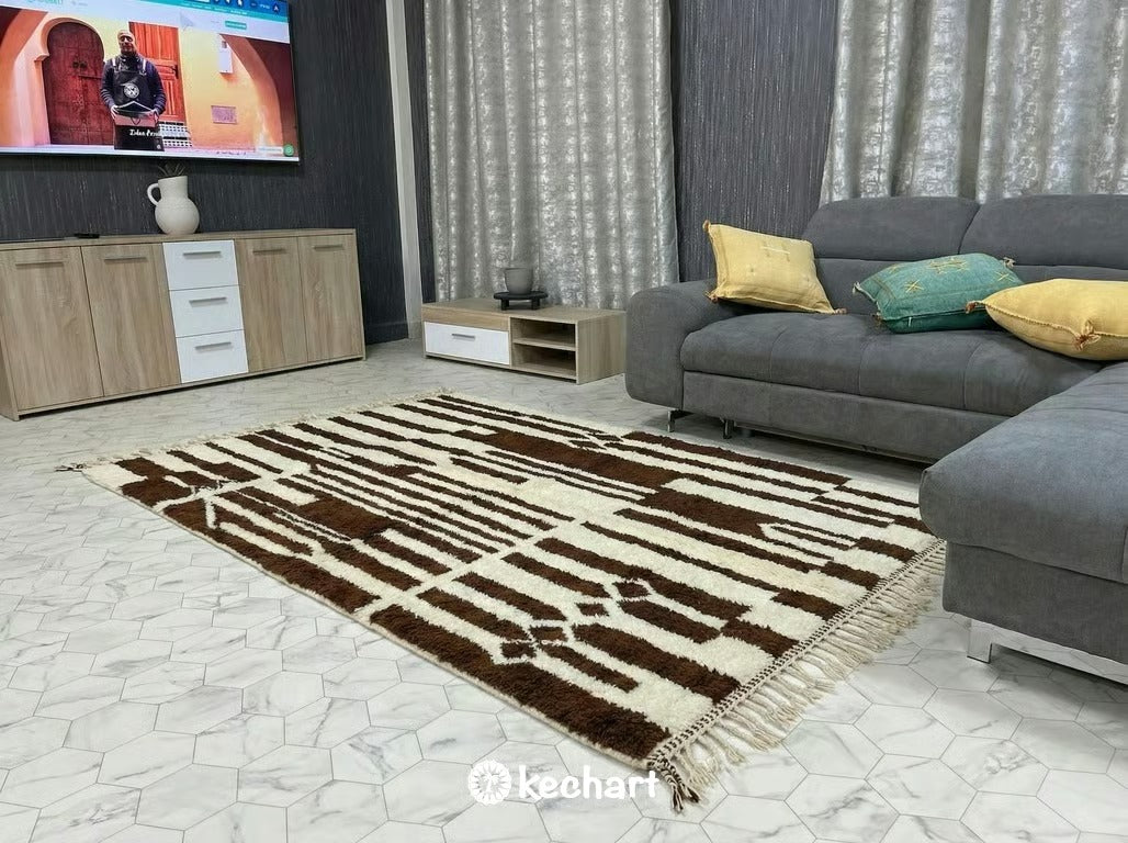 The Atlas Beni Ourain Rug: Cream & Chocolate Geometric Wool