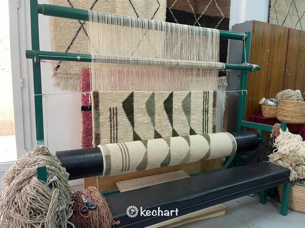 Custom Beni Ourain Moroccan Rug - Plush Wool, Olive & Sage Diamonds