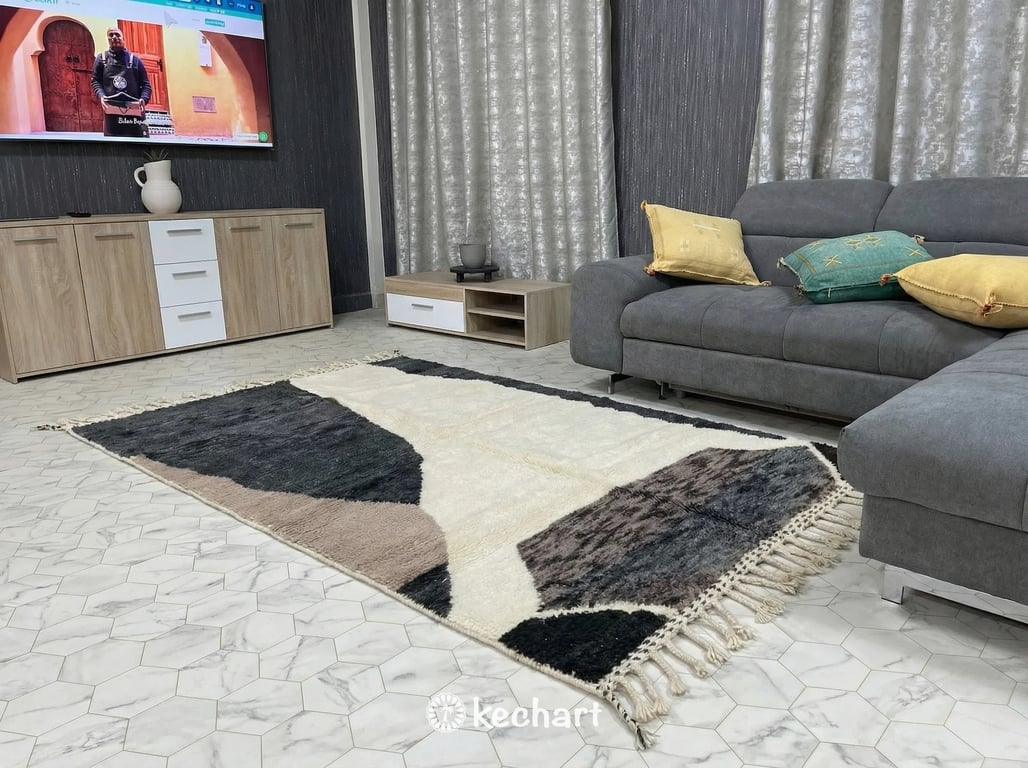Custom Beni Ourain Rug - Handwoven Moroccan Wool with Grey & Taupe Diamonds