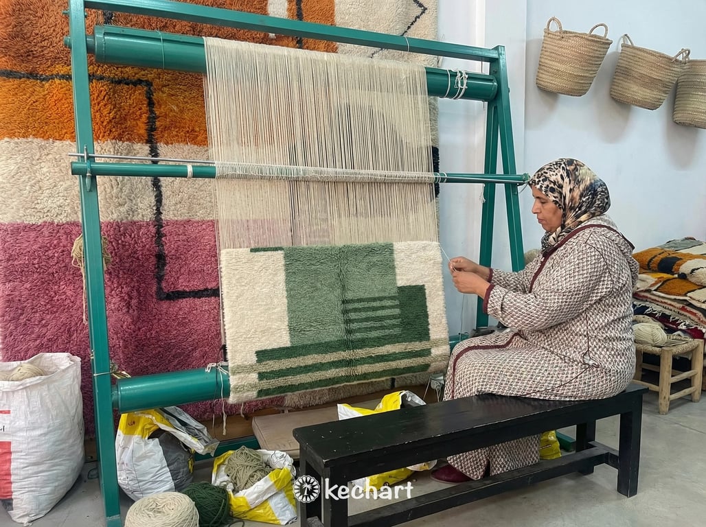 Custom Beni Ourain Rug - Plush Green Geometric Diamond Wool Rug, Made to Order